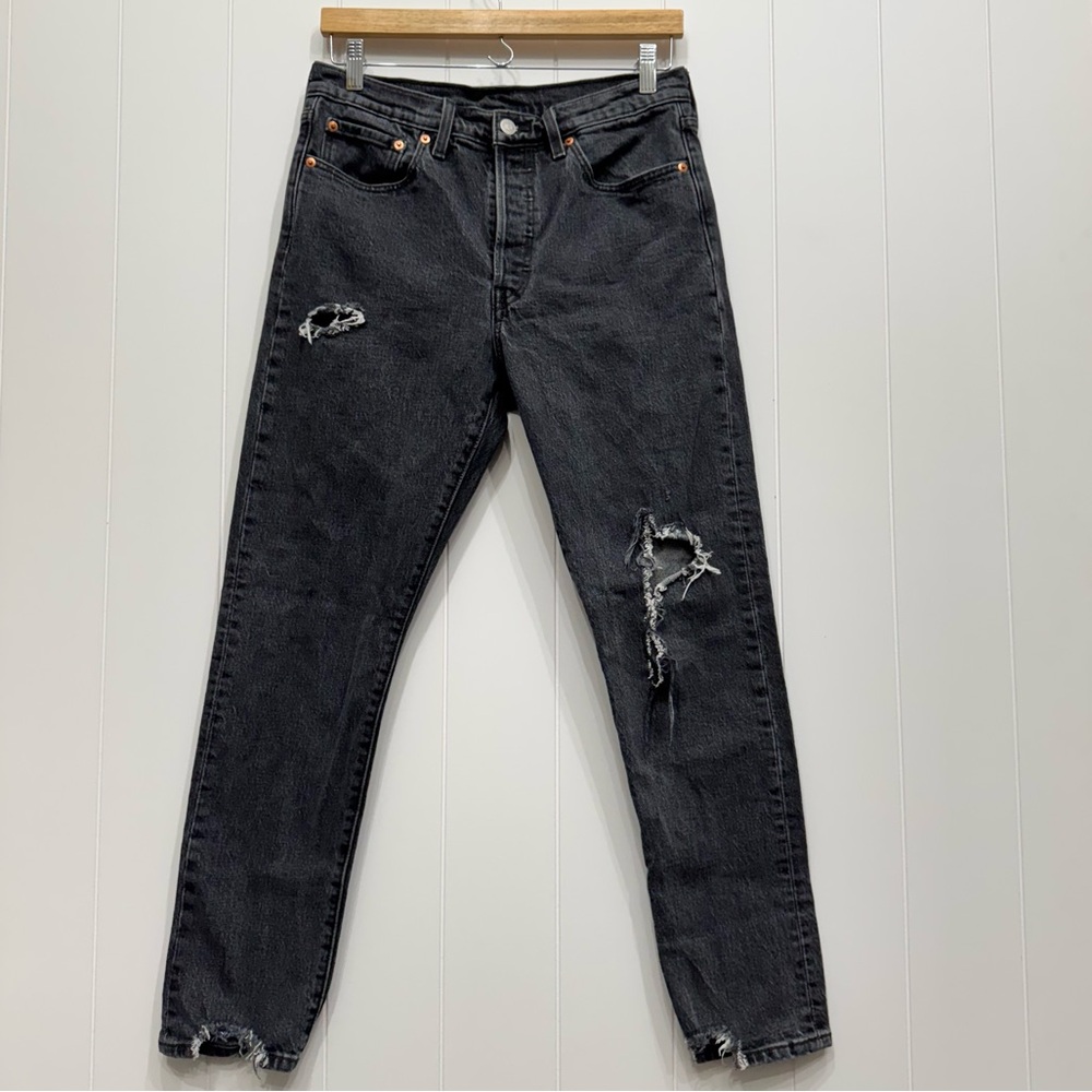 Levi’s 501 S Women’s Black Distressed Button Fly High Rise Jeans Size 28 Cropped